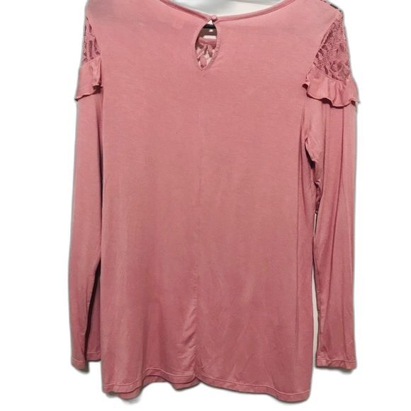 Time and Tru pink blouse lace front long sleeve tunic size M granny core boho - Picture 2 of 7